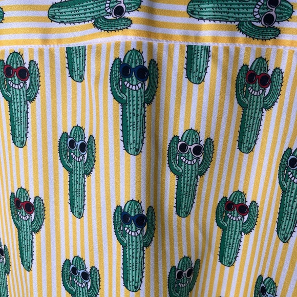 Misslook Yellow and White Stripes Shirt  with Green Cactuses With Shades On! - Picture 3 of 8